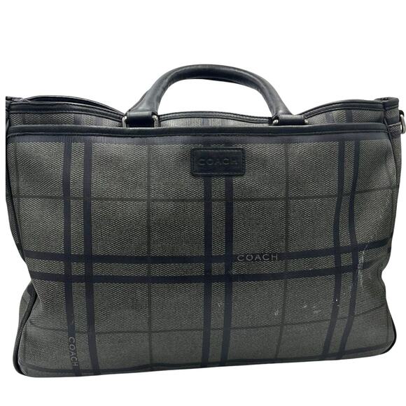 COACH F71072 Gray Black Tattersall Metropolitan Tote Messenger Briefcase Bag - Picture 1 of 14